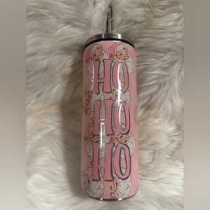 Pink Santa Ho Ho Ho Tumbler with Stainless Steel Straw Handmade